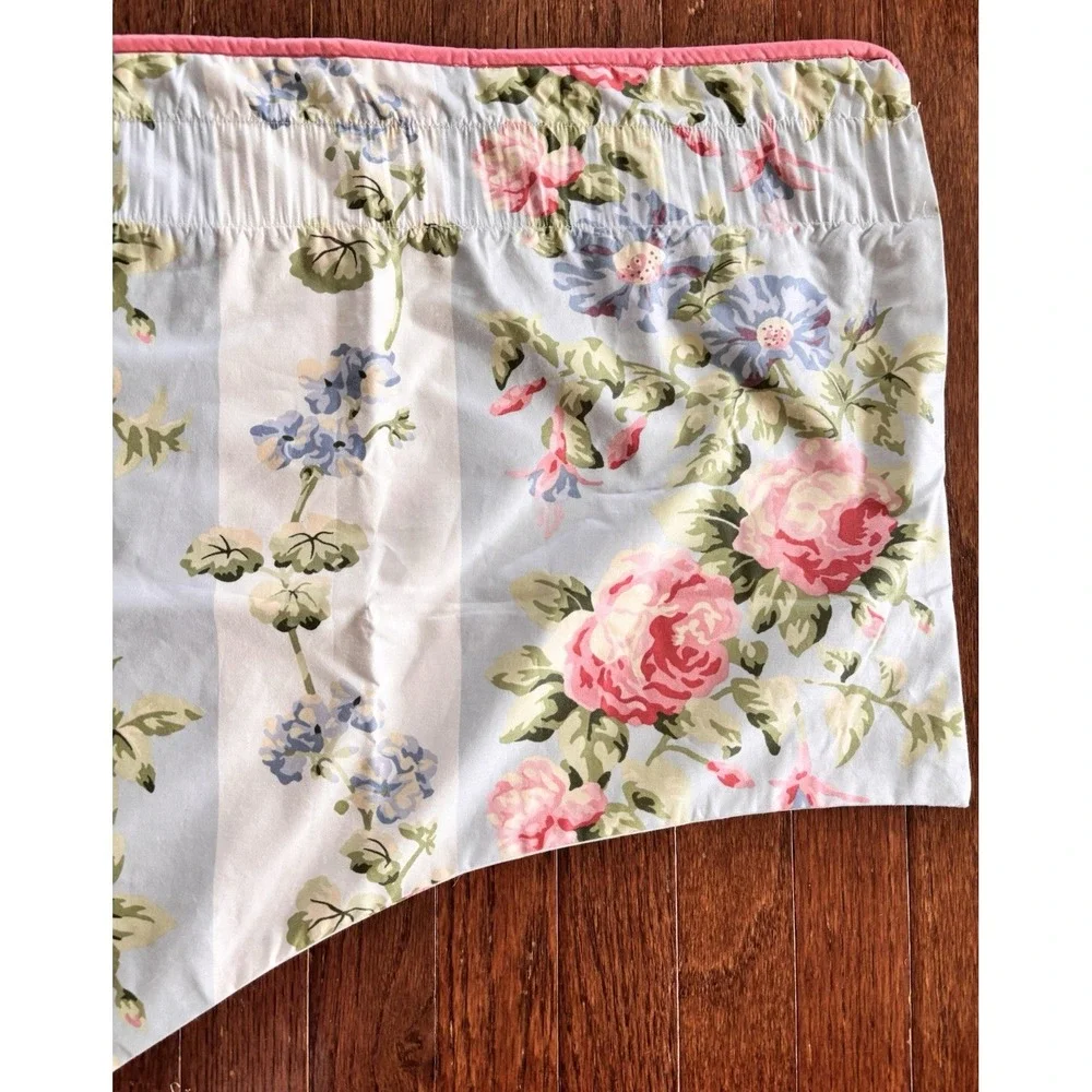 VTG 90s Cottagecore Laura Ashley Country Rose Blue Stripe 4 Custom Valances